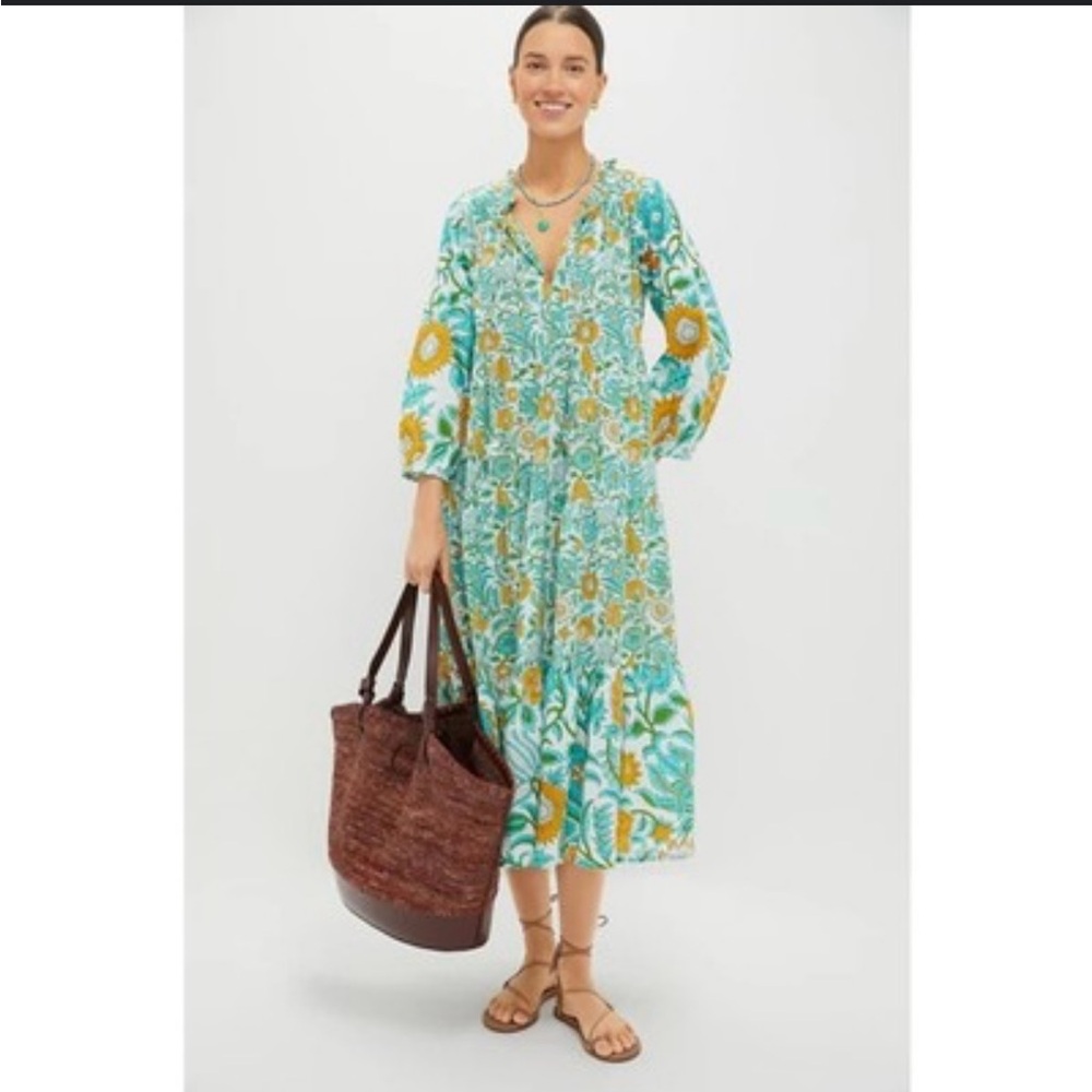 Tuckernuck Floral Long Sleeve Dress - Green and Yellow